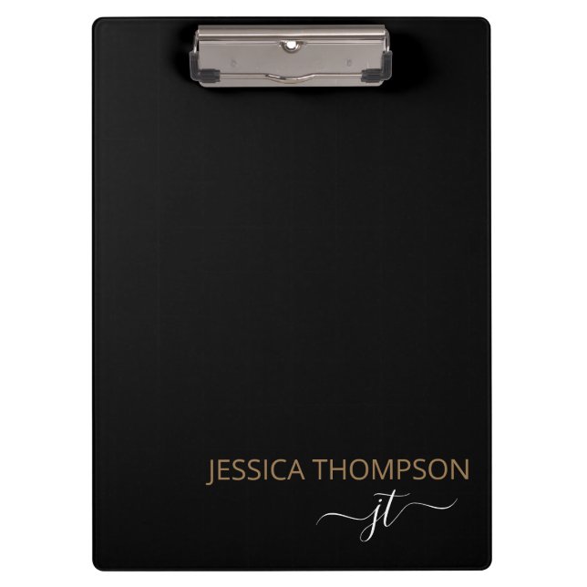 Porte-bloc Noir moderne Simple Script Monogramme Nom  (Devant)