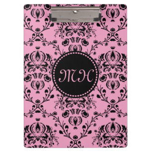 Porte-bloc Noir rose chic élégant décoré d'un monogramme de