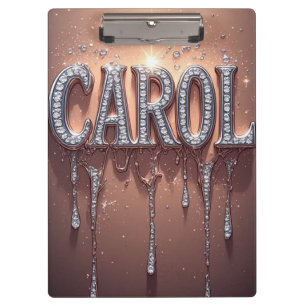 Porte-bloc Nom Carol en rose gold paillettes qui coulent