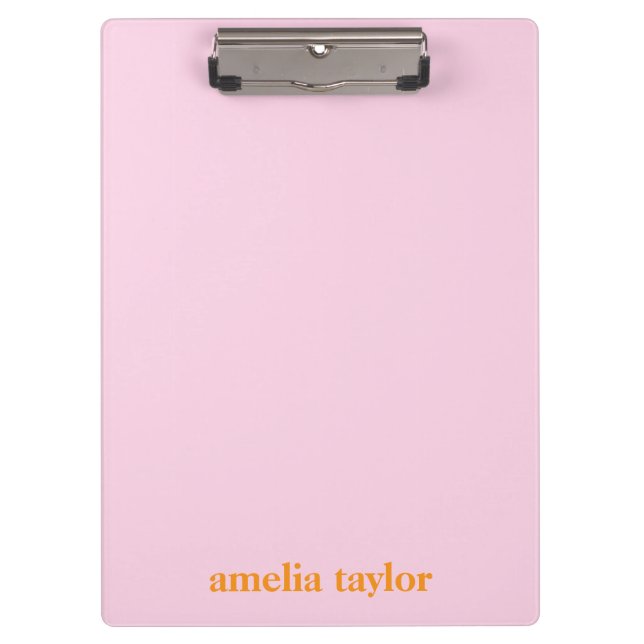Porte-bloc Nom d'enseignant personnalisé rose et orange (Devant)