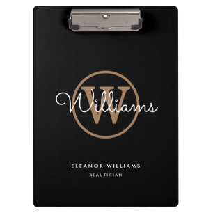 Porte-bloc Nom du monogramme Black Gold White Script