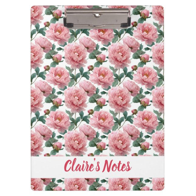 Porte-bloc Nom du Motif de pivoine rose délicate (Devant)