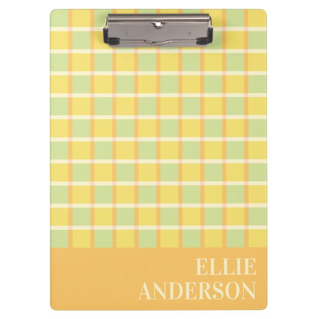 Porte-bloc Nom Moderne Pastel Vert Jaune Orange à Damier (Devant)