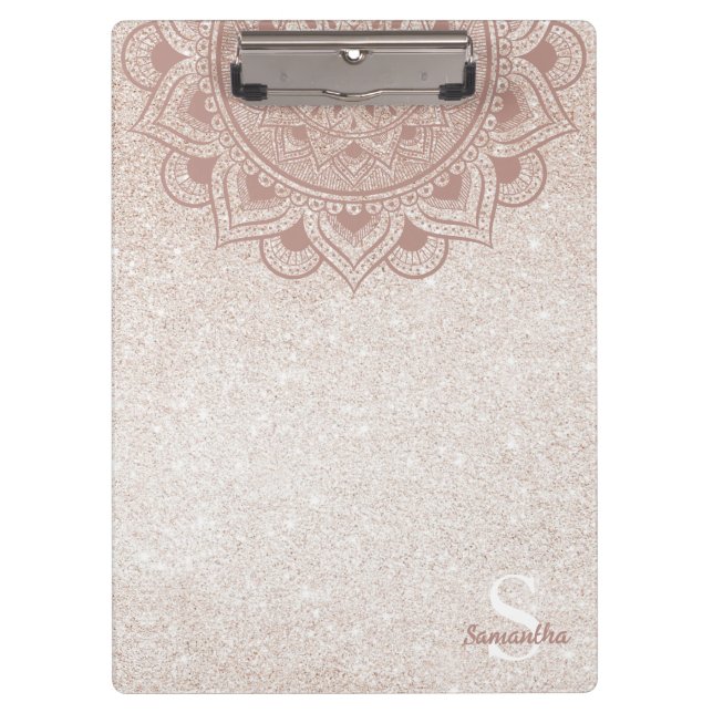 Porte-bloc Nom Monogram Mandala Lotus Yoga Rose Gold Chic (Devant)