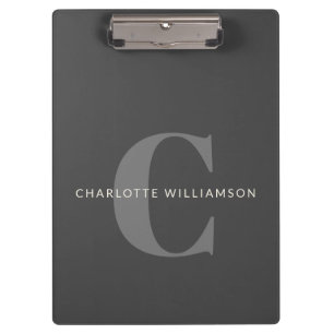 Porte-bloc Nom monogramme élégant Professionnel Gris noir