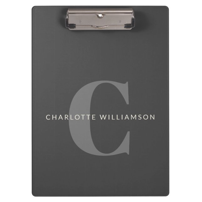 Porte-bloc Nom monogramme élégant Professionnel Gris noir (Devant)