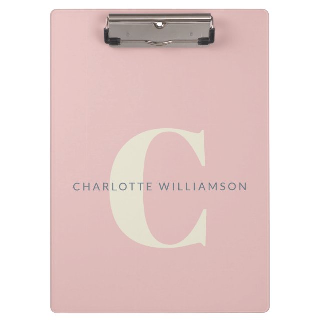 Porte-bloc Nom Monogrammé Élégant Rose Pâle Professionnel (Devant)