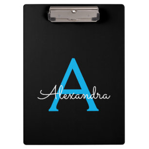 Porte-bloc Nom Monogramme Féminin Écriture Noir Bleu