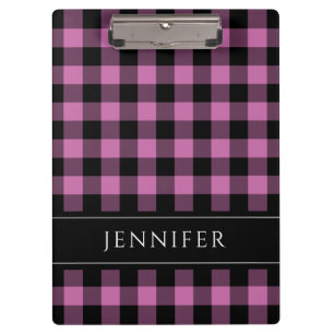 Porte-bloc Nom Motif Carreaux Gingham Rose & Noir