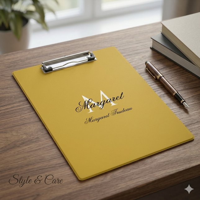 Porte-bloc Nom personnalisé avec monogramme stylisé M or (Personalized Name with Stylish Monogram M Gold Clipboard)