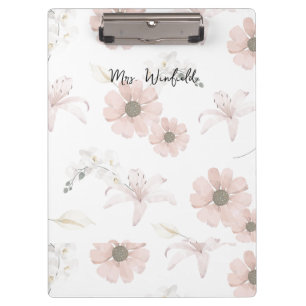 Porte-bloc Nom personnalisé enseignant Fleurs roses