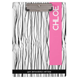 Porte-bloc Nom personnalisé rose et noir moderne