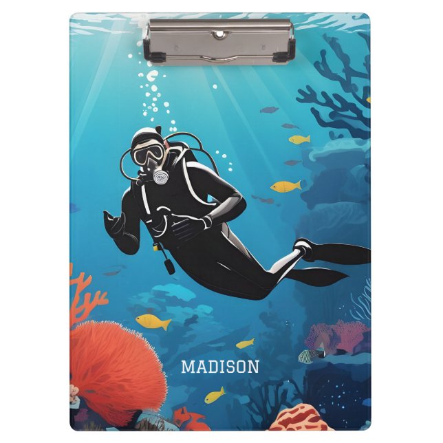 Porte-bloc Nom personnalisé Scuba Diver (Devant)