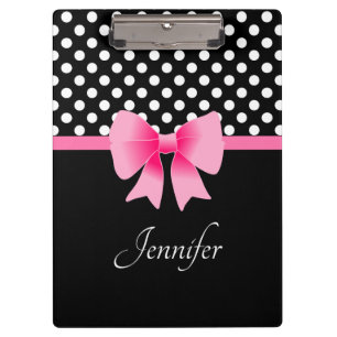 Porte-bloc Nom Pink Ribbon Noir & Blanc Pois