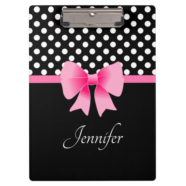 Porte-bloc Nom Ruban Rose Points Noir Et Blanc (Devant)