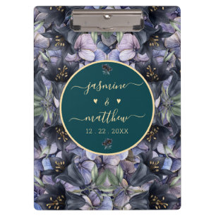Porte-bloc Noms de couple de mariage classique floraux noirs