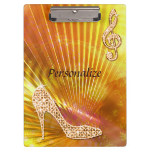 Porte-bloc Note de musique orange scintillante et talon aigui