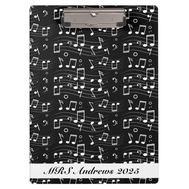 Porte-bloc Notes de musique noir et blanc (Devant)