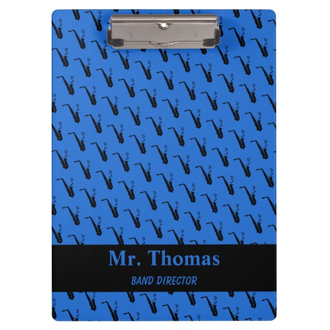 Porte-bloc Notes de musique saxophone Bleu personnalisé (Devant)