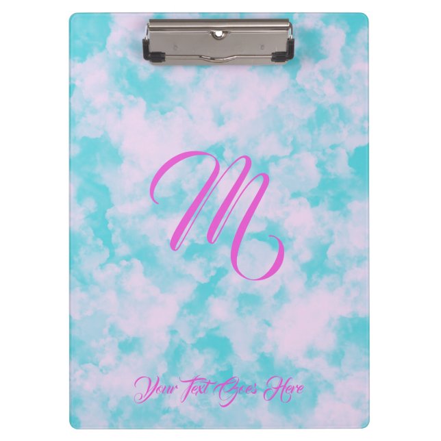 Porte-bloc Nuages mignons Monogramme rose et bleu (Devant)