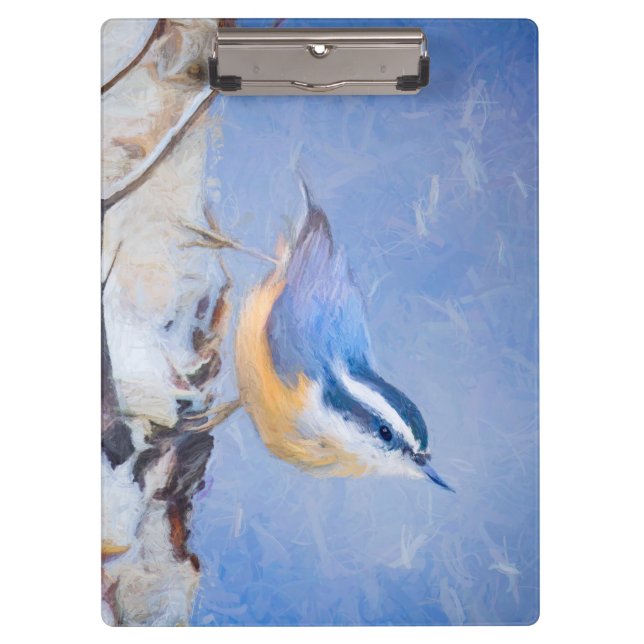 Porte-bloc Nuthatch à poitrine rouge Peinture d'art original  (Devant)