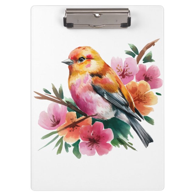 Porte-bloc Oiseau à Fleur Rose (Devant)