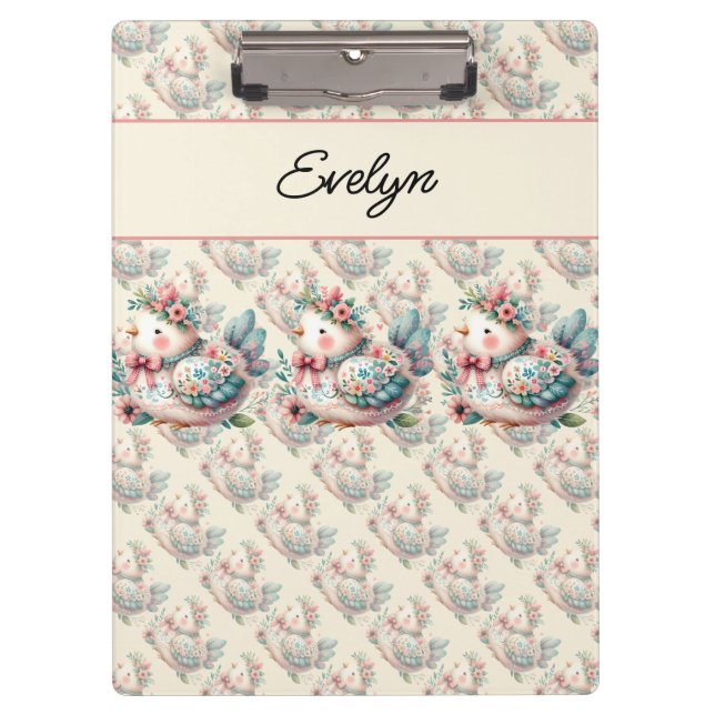 Porte-bloc Oiseau folklorique floral au charme Pastel Boho (Devant)