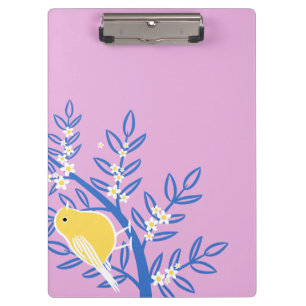 Porte-bloc Oiseau jaune illustré sur un Arrière - plan rose