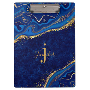 Porte-bloc Or et bleu Agate Moderne Marbre élégant Personnali