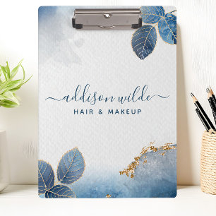 Porte-bloc Or Feuilles Botaniques Aquarelle Bleu Entreprise