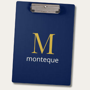 Porte-bloc Or Monogramme en Or Profond Navy Personnalisé Nom