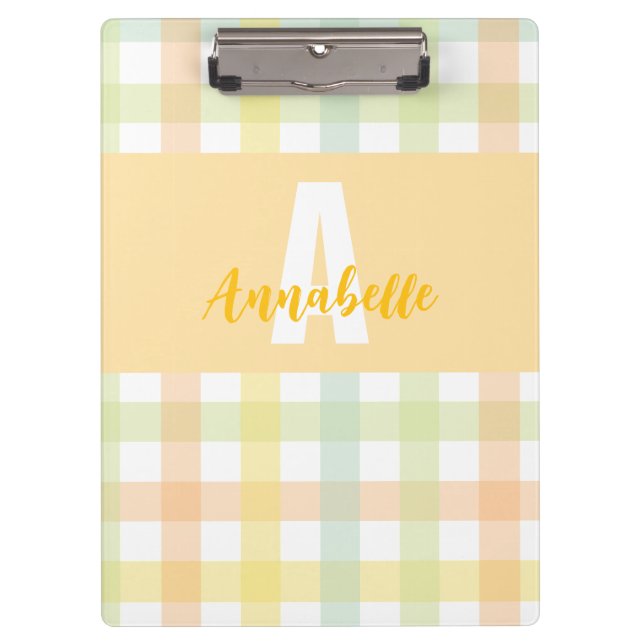 Porte-bloc Orange Vert Jaune Bleu Pastel Monogram En vichy (Devant)