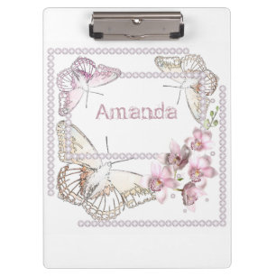 Porte-bloc Orchidée rose, strass, papillon, délicat