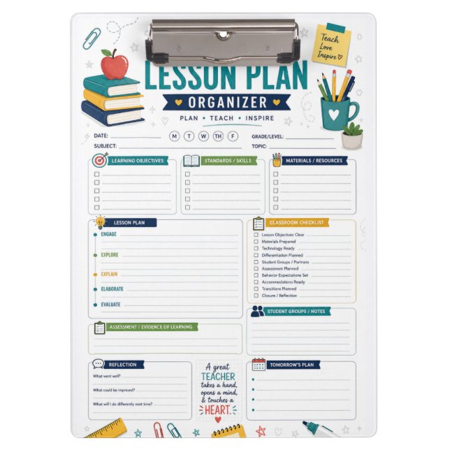 Porte-bloc Organisateur de Plan de Cours pour Ense (Devant)