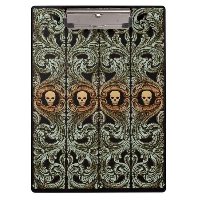 Porte-bloc Ornement Vert Goth Sage Avec Crâne (Devant)