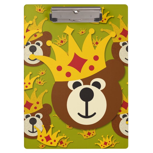 Porte-bloc Ours en peluche souriant avec couronne (Devant)