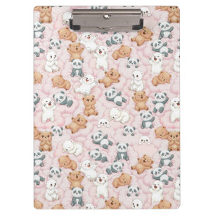 Porte-bloc Ours mignons et pandas sur des nuages roses sans c