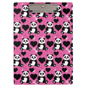 Porte-bloc Ours Panda Amoureux des Animaux Cœurs Noirs Paille