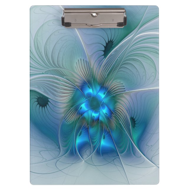 Porte-bloc Ovations debout, fractale abstraite bleu turquoise (Devant)