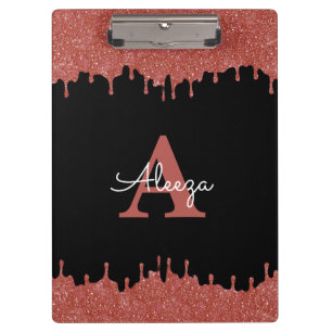 Porte-bloc Pailleté à motif monogramme rose et noir