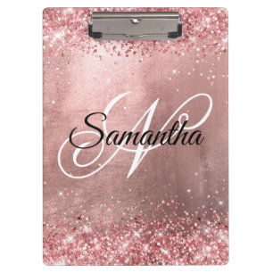 Porte-bloc Pailleté de corail rose Monogramme fantaisie feuil
