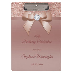 Porte-bloc Paillettes et glamour, fête d'anniversaire Rose Go