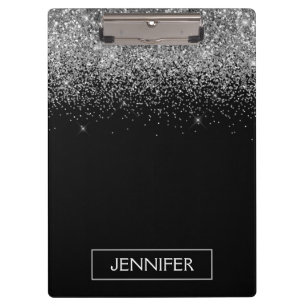 Porte-bloc Paillettes Noir Argenté Monogramme Nom Féminin