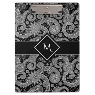 Porte-bloc Paisley monochrome avec cadre initial
