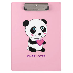 Porte-bloc Panda mignonne avec un coeur rose Nom personnalisé