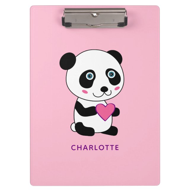 Porte-bloc Panda mignonne avec un coeur rose Nom personnalisé (Devant)