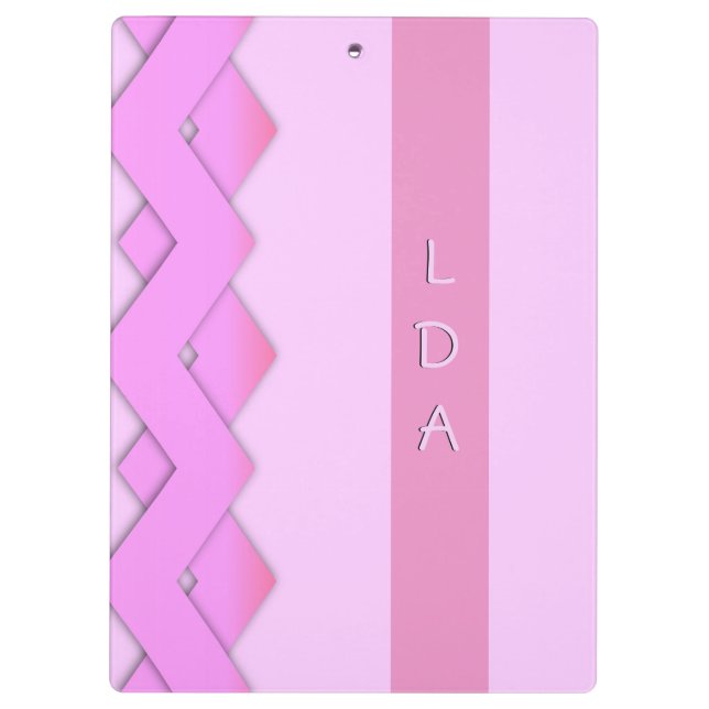 Porte-bloc Panneau d'agrafe rose de monogramme de zigzag (Dos)