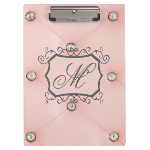Porte-bloc Panneau d'agrafe tufté rose de monogramme de Bling