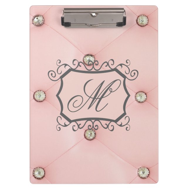 Porte-bloc Panneau d'agrafe tufté rose de monogramme de Bling (Devant)