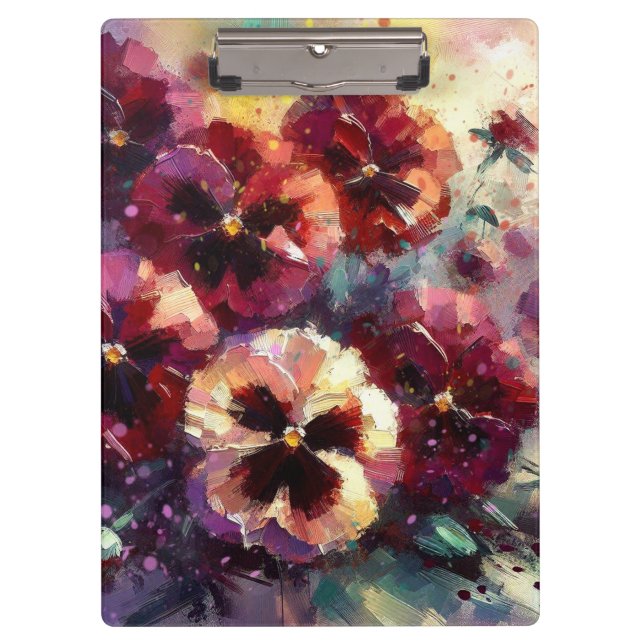 Porte-bloc Pansies impressionnistes de marron peint floral (Devant)